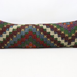 Turkish kilim pillow cover, Handmade lumbar pillow, Tribal pillow, Anatolian pillow, Natural wool pillow, 12x36 inches pillow cover 0128