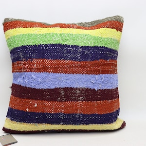 Handmade kilim decorative pillow, Ethnic kilim pillow, Turkish pillow, Striped kilim pillow, Bohemian pillow, 20x20 inches pillow cover 0051