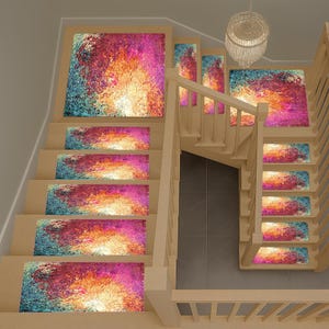 Abstract rug stair mat, Stair Treads Rug, Faded Rug, Modern Rug, Oushak Rugs, Easy To Clean Rug, Non-Slip Carpet, Gift For Him, Stair Rug,