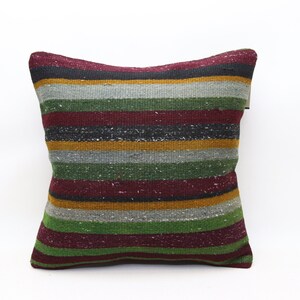 Organic wool kilim pillow cover, Striped kilim pillow, Throw pillow, Decorative pillow, Bohemian sofa pillow, 20x20 inches pillow cover 0330