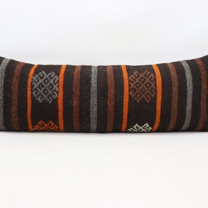 Turkish kilim pillow cover, Handmade lumbar pillow, Tribal pillow, Anatolian pillow, Natural wool pillow, 12x36 inches pillow cover 0179