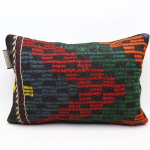 Handmade decorative kilim pillow, Ethnic decor pillow, Turkish pillow, Striped pillow, Lumbar kilim pillow, 16x24 inches pillow cover 0204