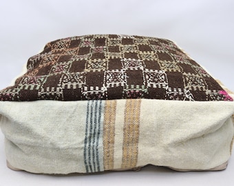 Floor pillow, Vintage decor pillow, Handmade pouf, Authentic beanbag, Ottoman pouf pillow, 24x24 inch and 8 height pouf pillow cover 0091