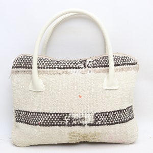 Beige Kelim Tasche, Boho Tasche, Wolle und Leder, Kelim Tasche, 10x14 ""Tasche, Kelim Tasche, Trend Kelim Tasche, 0018"