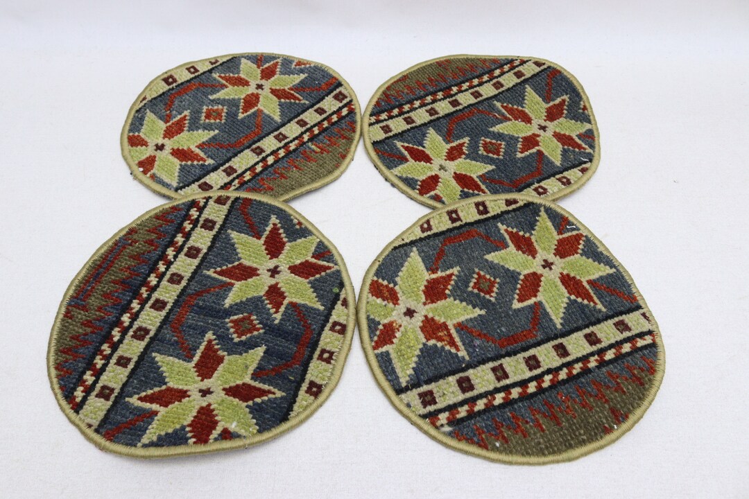 4 Pieces Handwoven Wool Table Mat, Carpet Supla Set, Kitchen Decor, Charger for Plate, Round