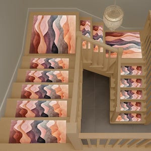 Abstract non slip stair treads rug, Washable stair mats, Carpet pads, Farmhouse, Boho, Modern stair rugs, Pet & kids safe stair runners,