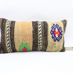 Travesseiro kilim otomano, travesseiro feito à mão, travesseiro de decoração Boho, travesseiro costeiro, capa de almofada de sofá, travesseiro lombar, capa de travesseiro de 10 x 20 polegadas 0408
