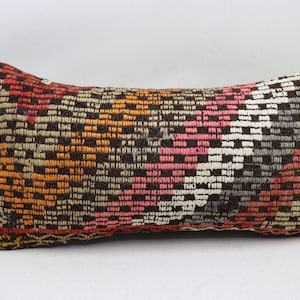 Kilim Accent pillow, Handwoven kilim pillow, Ethnic pillow, Sofa pillow, Lumbar pillow, Bohemian pillow, 10x20 inches pillow cover 0163