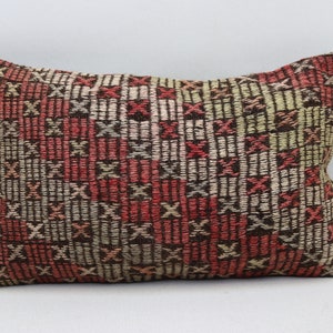 Anatolian kilim pillow, Lumbar pillow, Handmade kilim pillow, Wool, Home decor pillow, Cecim kilim pillow, 12x20 inches pillow cover 0295