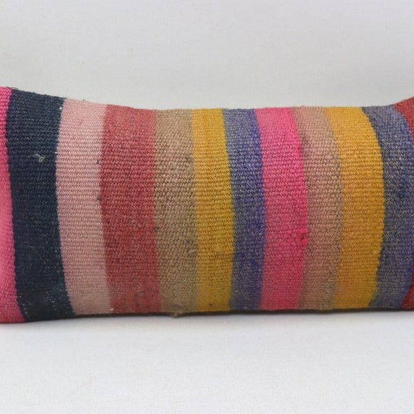 Turkish kilim pillow, Handwoven pillow, Anatolian kilim pillow, Bohemian pillow, Decorative kilim pillow, 8x16 inches cushion cover, 0665