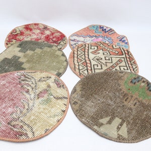 6 Stück türkischen Tischset, natürliche 12x12 Teppich Tischset, Küchendekor, rustikale runde Teppich Tischset, Serviermatte, Kreis Teppich Supla, 0182