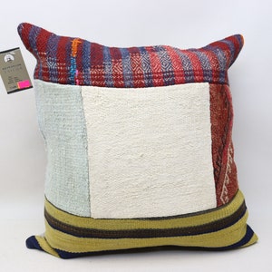 Handmade kilim decorative pillow, Ethnic kilim pillow, Turkish pillow, Striped kilim pillow, Bohemian pillow, 20x20 inches pillow cover 0518