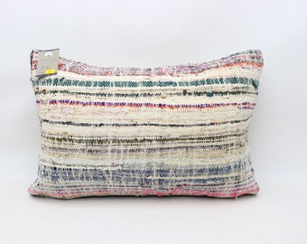 Anatolian kilim pillow, Organic kilim pillow, Striped kilim pillow, Home decor pillow, Cozy decor pillow, 16x24 inches pillow cover 0258