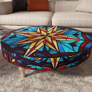 Handmade furniture, Blue coffe table, Modern furniture, Table with storage, Industrial style, Ottoman round bench, Side table,