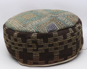 Boho Decor Floor pillow, Kilim Ottoman pouf, Handmade pouf, Turkish rug pouf, Moroccan pouffe, 20x20x10 Garden Decor pouf pillow cover 0391