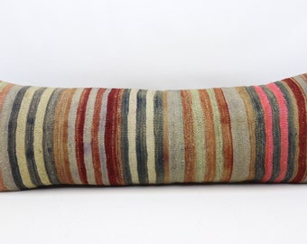 Housse de coussin kilim décorative, oreiller kilim turc, oreiller bohème, oreiller de décoration intérieure, oreiller kilim côtier, taie d'oreiller 12 x 36 pouces 0380