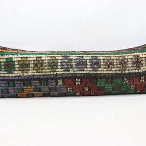 Turkish kilim pillow cover, Handmade lumbar pillow, Tribal pillow, Anatolian pillow, Natural wool pillow, 12x36 inches pillow cover 0212