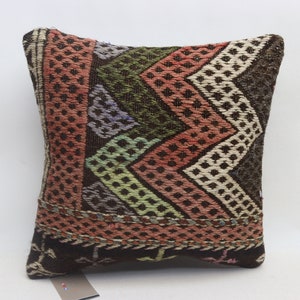Boho decor pillow, Ethnic kilim pillow, Bohemian throw pillow, Handmade kilim pillow, Home decor pillow, 16x16 inches pillow cover 0327