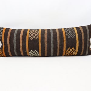 Turkish kilim pillow cover, Handmade lumbar pillow, Tribal pillow, Anatolian pillow, Natural wool pillow, 12x36 inches pillow cover 0117