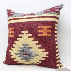Organic wool kilim pillow cover, Striped kilim pillow, Throw pillow, Decorative pillow, Bohemian sofa pillow, 20x20 inches pillow cover 0434
