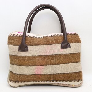 Handgemachte Tasche, Wolle und Leder anatolische Kelim Tasche, Boho Tasche, 25x35 cm, Einzigartige Tasche, Handtasche, Modetasche, Trend Taschen, 0023