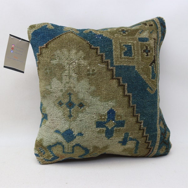 Handmade rug pillow, Throw pillow, Turkish rug pillow, Home decor pillow, Rug pillow, Natural rug  pillow, 16x16 inches pillow cover 1057