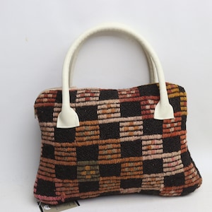 Ethno Kelim Tasche, Boho Tasche, Wolle und Leder Tasche, 10x14" Tasche, Einzigartige Tasche, Handtasche, Modetasche, Trend Taschen, 0114