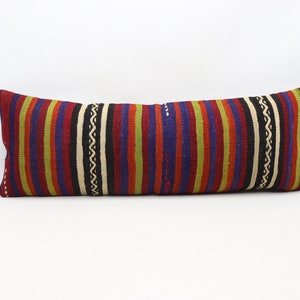 Turkish kilim pillow cover, Handmade lumbar pillow, Tribal pillow, Anatolian pillow, Natural wool pillow, 12x36 inches pillow cover 0200
