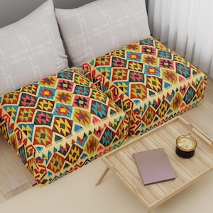 Boho floor pouf ottoman, Handmade moroccan style footstool, Living room decor, Round pouf ottoman, Modern floor pillow, Ottoman pouf,