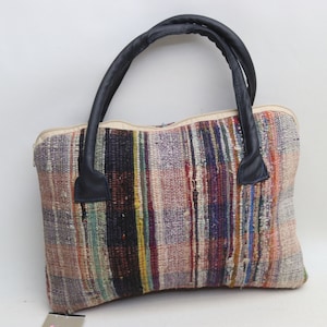 Handgemachte Kelim Tasche, dekorative Tasche, türkische Tasche, handgemachte Boho Tasche, Wolle und Ledertasche, 10x14 ""Ethno-Taschen, Einzigartige Tasche, Handtasche 0101