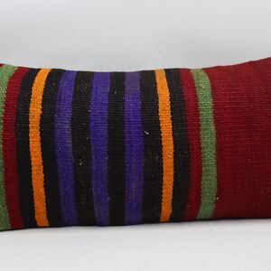 Handmade kilim pillow, Bohemian kilim pillow, Anatolian kilim pillow, Lumbar kilim pillow, Vintage pillow, 10x20 inches pillow cover 0197