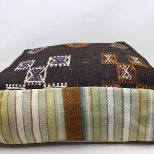 Ethnic kilim pouf, Garden pouf, Square pouffe, Floor cushion, Kilim beanbag, Home decor pouf, 24x24 inch and 8 height pouf pillow cover 0019 image 5