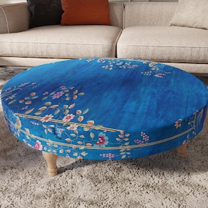 Handmade blue furniture, Boho coffe table, Modern furniture, Table with storage, Industrial style, Ottoman round bench, Side table,