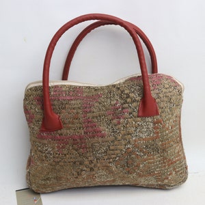 Kelimtasche, Accessoirestasche, handgemachte Kelimtasche aus Wolle und Leder, 10x14" Tasche, einzigartige Tasche, Handtasche, Kelimtasche, Trendtaschen, Umhängetasche, 0075