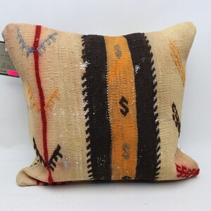 Handwoven throw pillow, Sofa pillow, Handmade kilim pillow, Ethnic kilim pillow, Couch pillow, Boho pillow, 16x16 inches pillow cover 1237