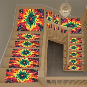 Modern stair mats, Colorful stair mats, Durable stair treads mats, Easy to clean stair mats, Non-slip backing stair mats, Landing rug,