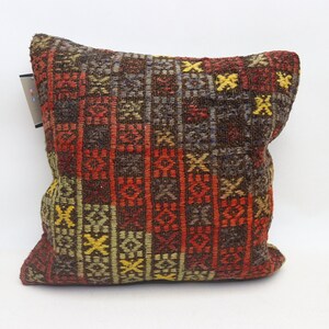 Aztec kilim pillow, Organic kilim pillow, Throw pillow, Tribal kilim pillow, Ethnic kilim pillow, Wool pillow 16x16 inches pillow cover 0597