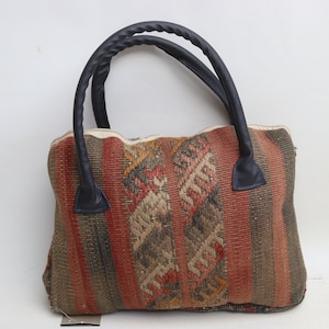 Modetasche, Trendtaschen, türkische Tasche, handgefertigte Boho-Tasche, anatolische Kelimtasche aus Wolle und Leder, 10x14" Tasche, Taschen, einzigartige Tasche, Handtasche, 0070