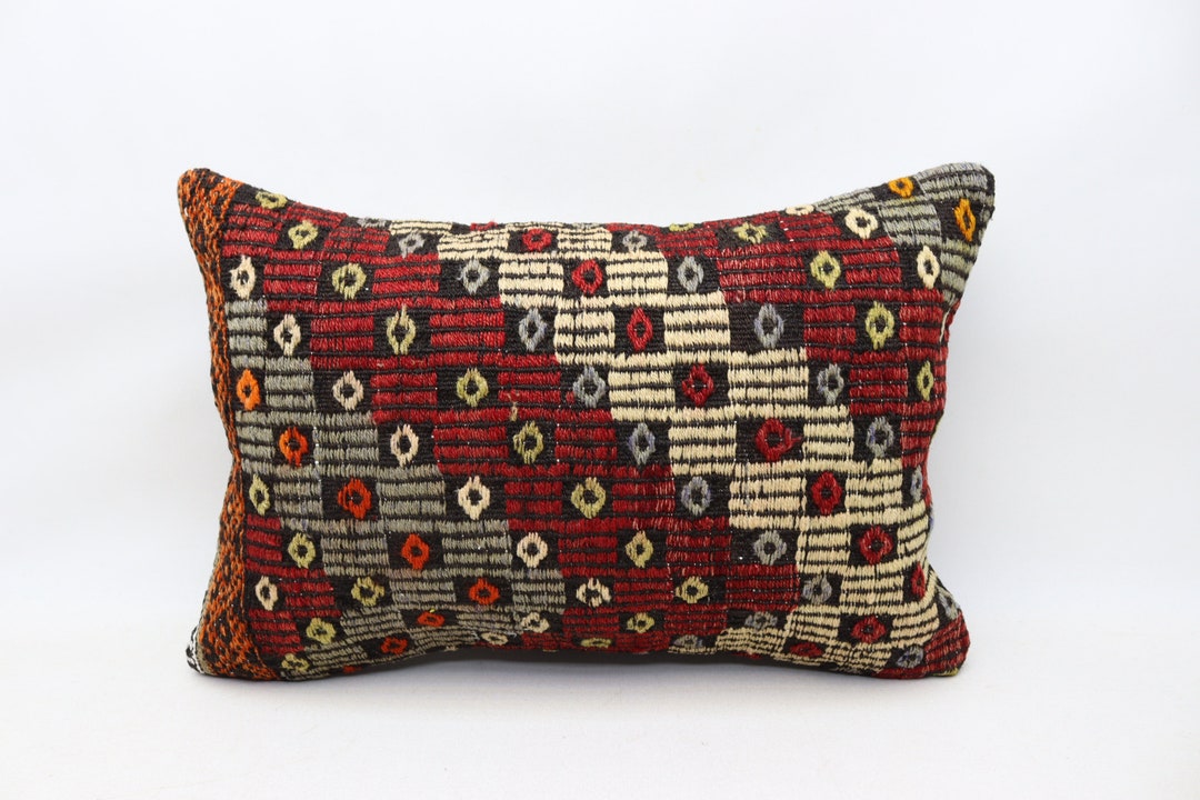 Boho Decor Pillow, Aztec Kilim Pillow, Wool Couch Pillow, Rustic Pillow