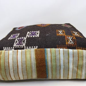 Ethnic kilim pouf, Garden pouf, Square pouffe, Floor cushion, Kilim beanbag, Home decor pouf, 24x24 inch and 8 height pouf pillow cover 0019 image 3