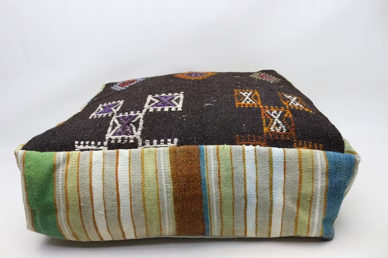 Ethnic kilim pouf, Garden pouf, Square pouffe, Floor cushion, Kilim beanbag, Home decor pouf, 24x24 inch and 8 height pouf pillow cover 0019 image 3