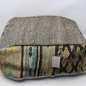 Wool pouf, Turkish kilim pouf, Handwoven pouf, Floor pouf, Moroccan pouf, Decorative pouffe, 24x24 inch and 8 height pouf pillow cover 0532