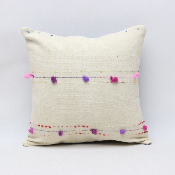 Small beige pillow, Decorative kilim pillow, Anatolian hemp pillow, Throw pillow, Chair pillow, Rustic decor, 12x12 inches pillow cover