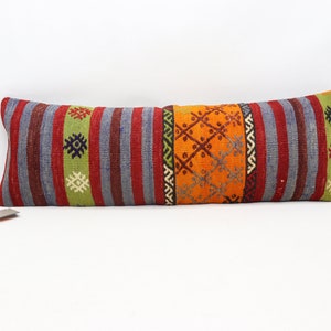 Turkish kilim pillow cover, Handmade lumbar pillow, Tribal pillow, Anatolian pillow, Natural wool pillow, 12x36 inches pillow cover 0138