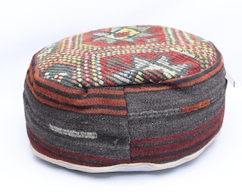 Kilim floor pouf, Bohemian pouffe, Garden decor pouffe, Floor pillow, Beanbag, Moroccan pouf 20x20 inch and 10 height pouf pillow cover 0446