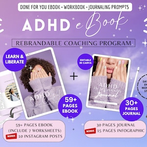 ADHD eBook + Journal : PLR Done For You | Brandable eCourse, Coaching Program for Life Coach, Wellness Coach, Psychologists & Therapist