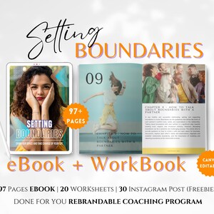 E-bok om att sätta gränser + arbetsbok: Klar för dig Varumärkesvänligt coachningsprogram | PLR-guide för livscoach och relationscoach