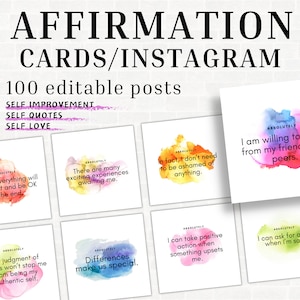 Tarjetas de afirmación y plantillas de Instagram: aumente la confianza en uno mismo y el crecimiento personal / Paquete de amor propio y empoderamiento
