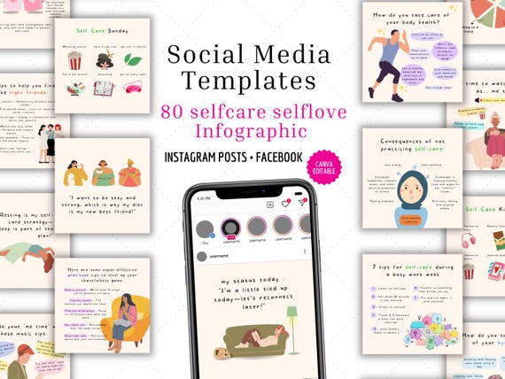 Self Care Self Love Mental Health Infographic Instagram Post & Story | Life Coach Engagement Pack | Social Media Content in Canva