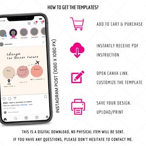 Puede incluir: Una descarga digital de una plantilla de publicaci&oacute;n de Instagram con el texto "change for better future" y un gr&aacute;fico de tres c&iacute;rculos conectados por una l&iacute;nea. La plantilla tiene 1080 p&iacute;xeles por 1080 p&iacute;xeles. Se incluyen instrucciones sobre c&oacute;mo comprar y personalizar la plantilla.